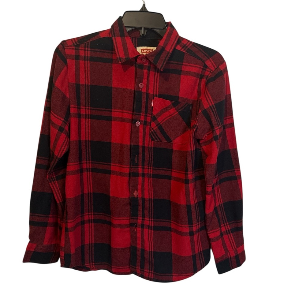 Levi's Kids Red and Black Plaid Long Sleeve Shirt